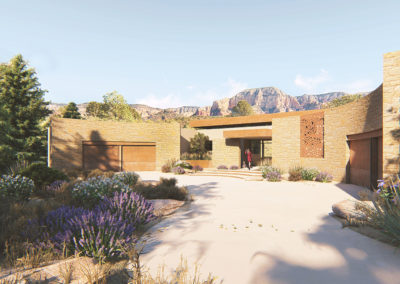 Custom home modern Architecture Rendering of Sedona Secluded Retreat Design by award-winning, regionally inspired custom residential architectural firm Kendle Design Collaborative