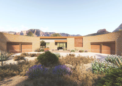 Custom home modern Architecture Rendering of Sedona Secluded Retreat Design by award-winning, regionally inspired custom residential architectural firm Kendle Design Collaborative