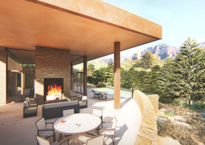 mountain view Custom home modern Architecture Rendering of Sedona Secluded Retreat Design by award-winning, regionally inspired custom residential architectural firm Kendle Design Collaborative