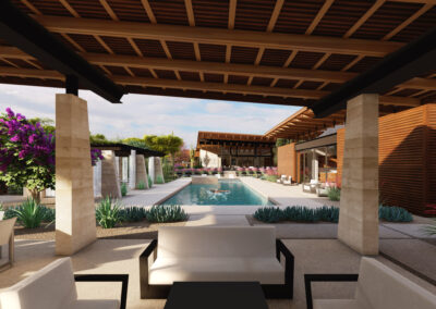 Architecture Rendering of Custom modern landscape design at Cattletrack Compound by award-winning, regionally inspired custom residential architectural firm Kendle Design Collaborative
