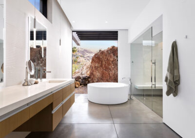 Architecture Photography of Custom primary bathroom interior architecture at Desert Jewel Residence by award-winning, regionally inspired custom residential architectural firm Kendle Design Collaborative