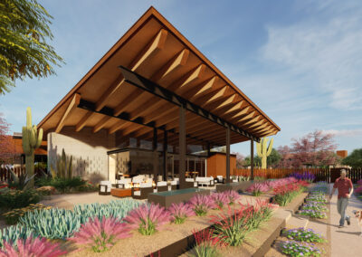 Architecture Rendering of Custom modern landscape design at Cattletrack Compound by award-winning, regionally inspired custom residential architectural firm Kendle Design Collaborative