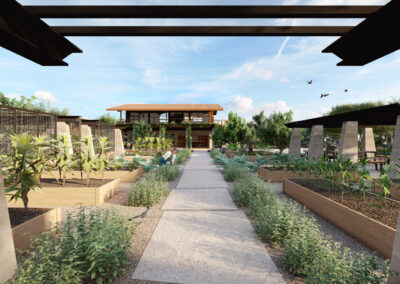 Architecture Rendering of Custom modern landscape design at Cattletrack Compound by award-winning, regionally inspired custom residential architectural firm Kendle Design Collaborative