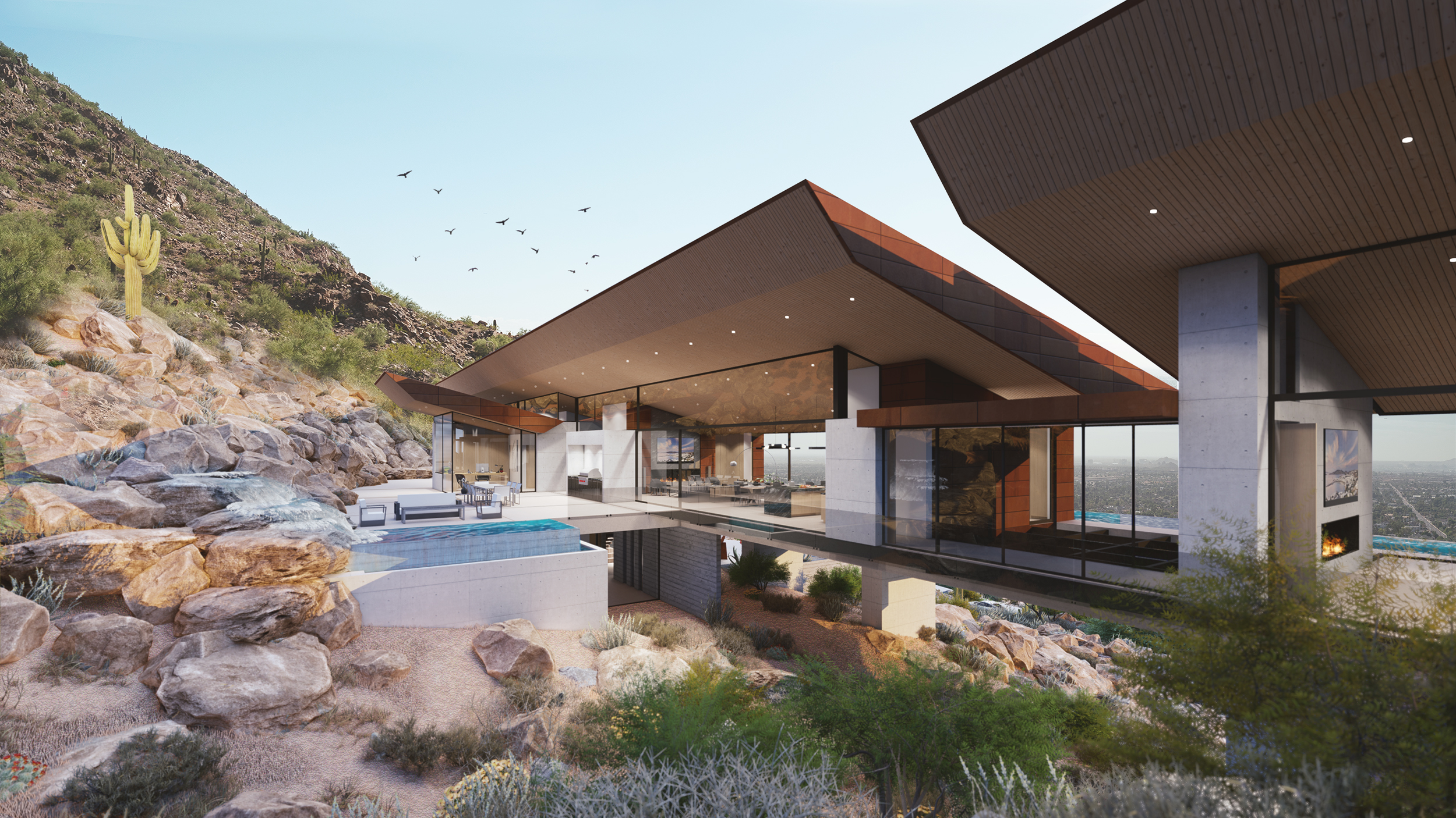 Desert Bridge_Kendle Design_ Modern Hillside Home Phoenix (4) Birds Nest – Scottsdale Custom Home – Modern Architecture